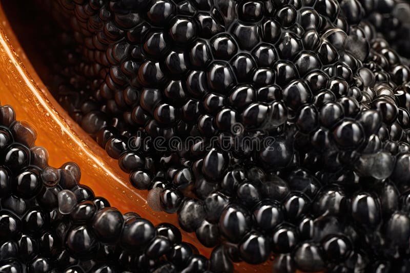 Black Caviar Snack, Sturgeon Delicatessen, Luxury Seafood, Premium Black Caviar, Abstract Generative Ai Illustration