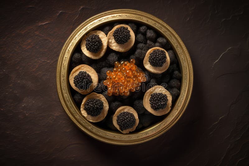 Black Caviar Snack, Sturgeon Delicatessen, Luxury Seafood, Premium Black Caviar, Abstract Generative Ai Illustration