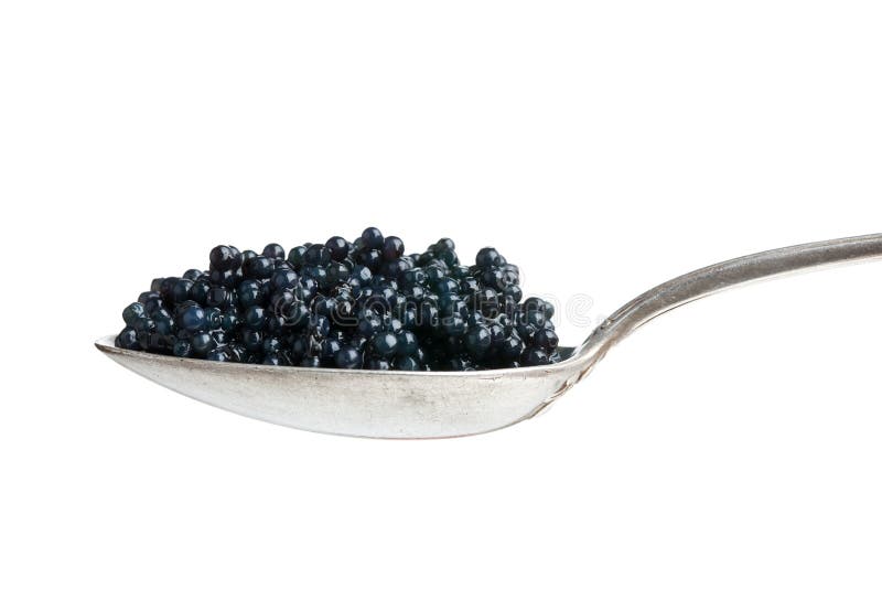 Black caviar in spoon