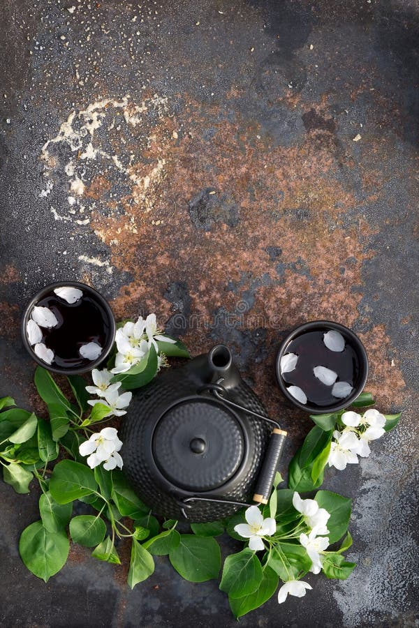 Black Teapot, Tea and Peony Stock Image Image of flora, bush 23993929