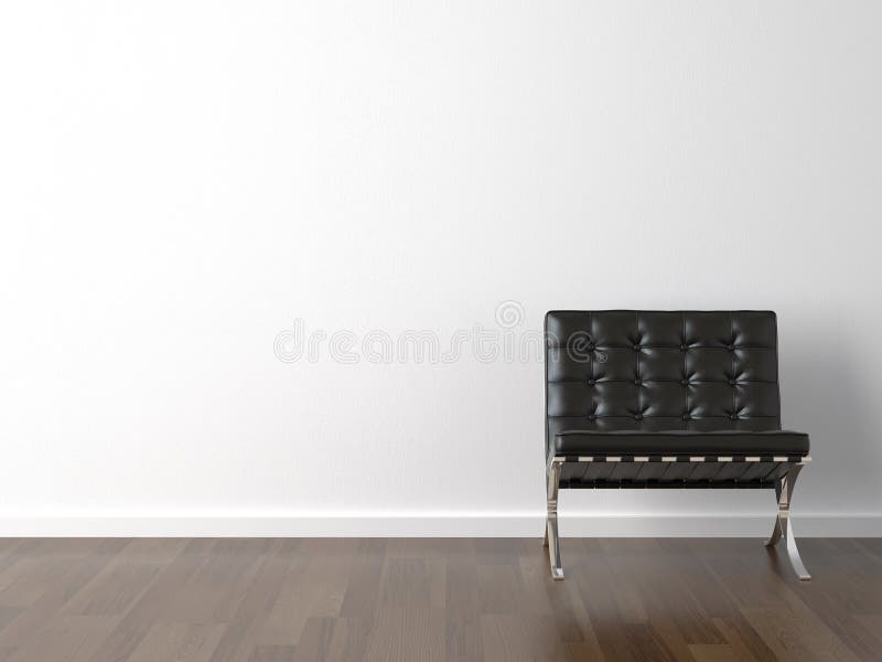 Black chair on white wall stock photo