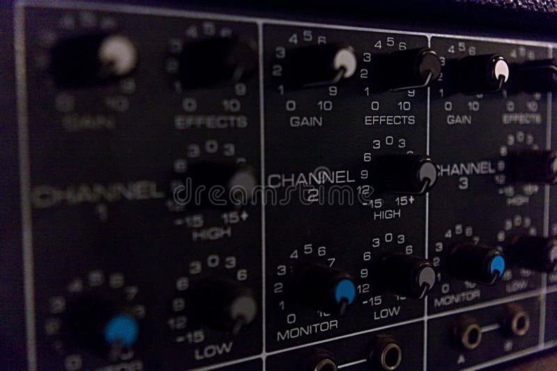 Black Channel Knobs on a Control Board Stock Photo Image of studio