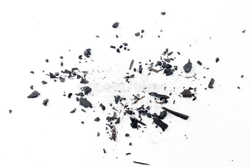 Black Charcoal Particles Isolated on a White Background, Activated