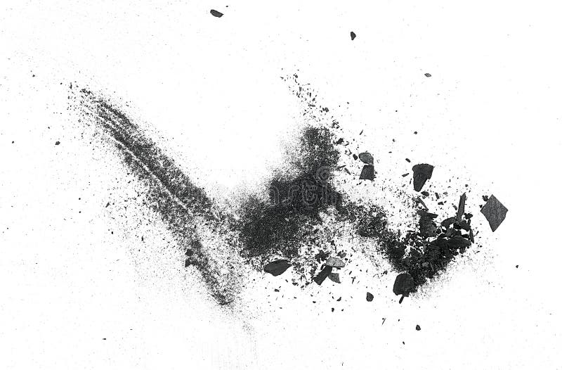 Black Charcoal Pile Isolated on White Background, Top View. Activated