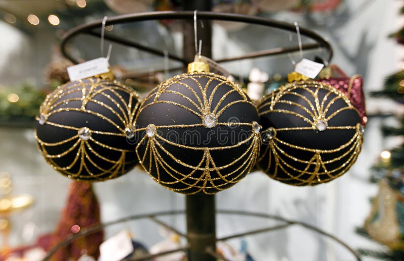 Black Christmas Tree Ornaments Stock Image Image of holiday, display
