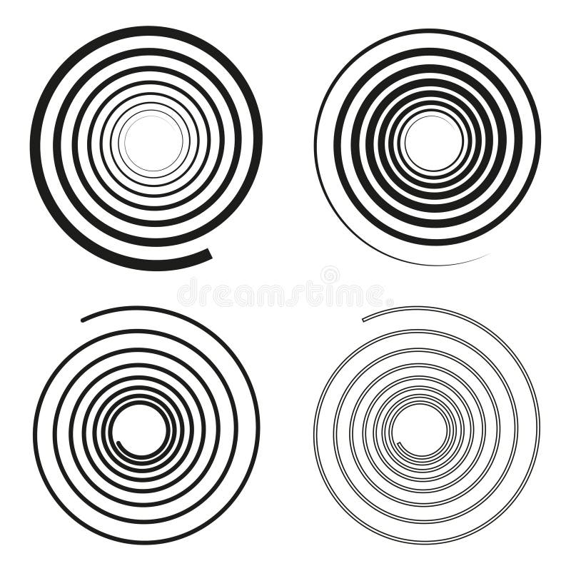 Black Circle Spiral Set on White Background. Graphic Element. Vector