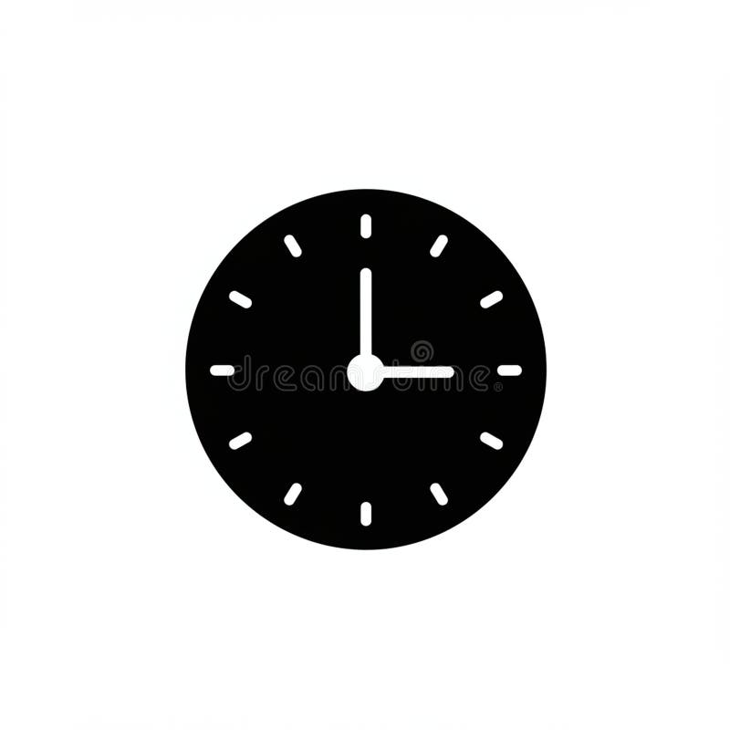 Black circular clock icon on a white background, displaying 10:10. The clock features vector illustration