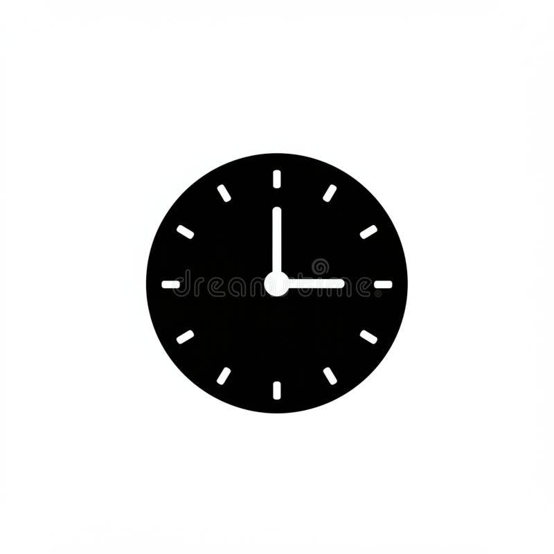 Black circular clock icon on a white background. Minimalist design with twelve hour vector illustration