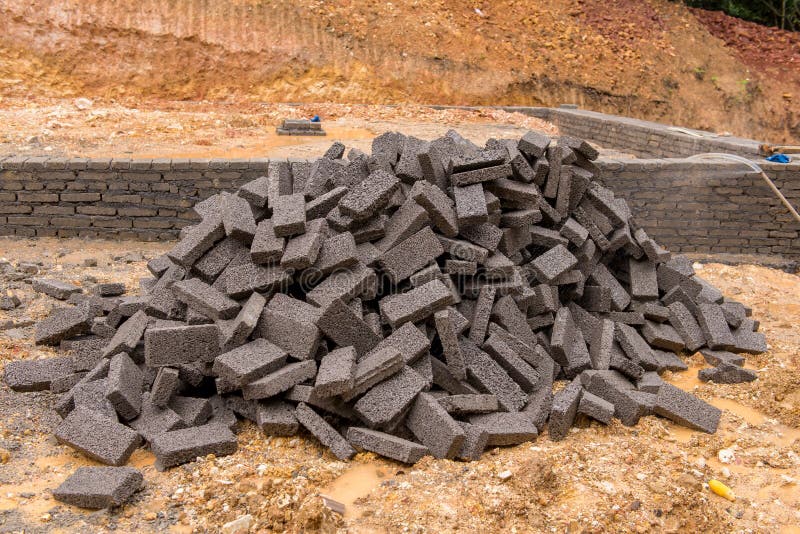 Black Clay Bricks for Building at Construction Site Stock Photo Image