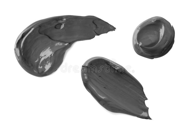 Black clay mask cosmetic smear isolated on white background. Beauty creamy texture. Skincare product smudges swatch stock image