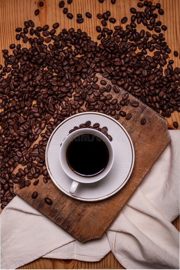 Black Coffee with Coffee Beans Stock Image Image of dark, mood 182936111