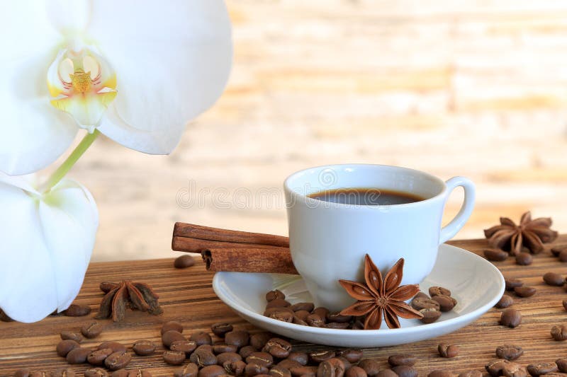 Black coffee with cinnamon stock image. Image of liquid 39446167