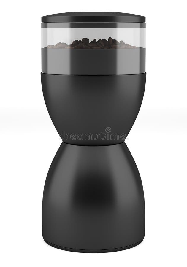 Black coffee grinder isolated on white vector illustration