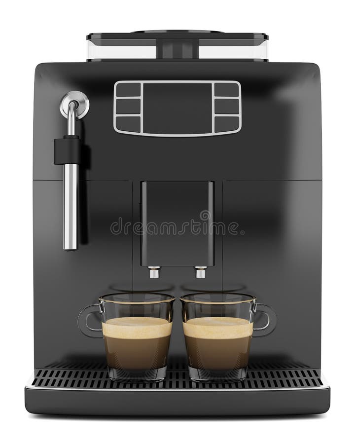 Black coffee machine with two cups isolated on white vector illustration