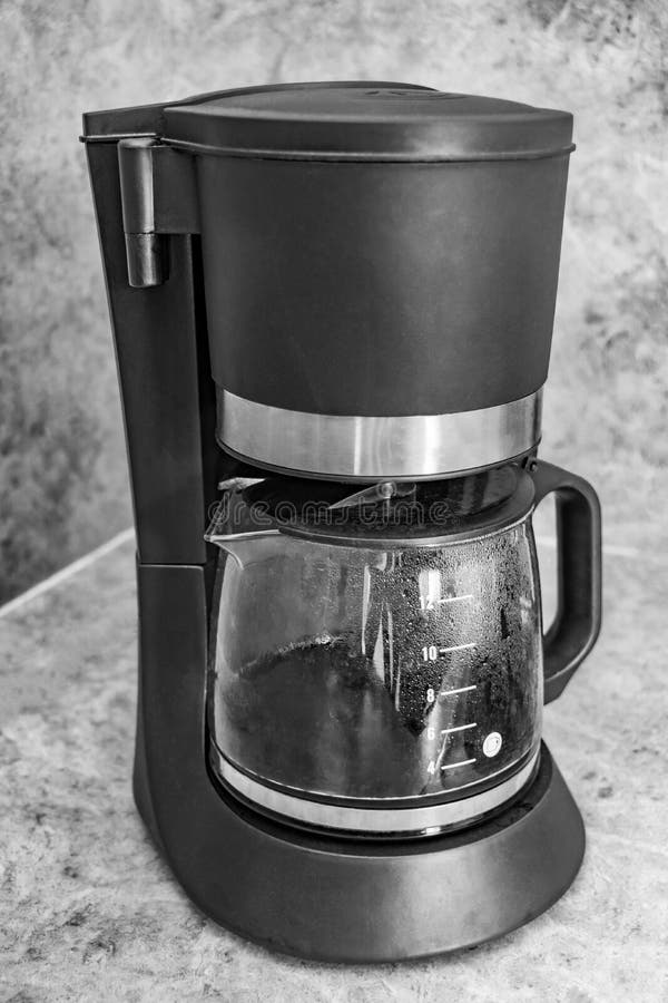 Black Coffee Maker from Mexico in Kitchen Black and White Stock Image