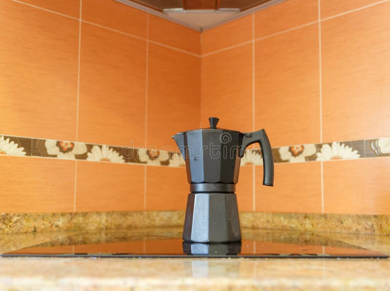 Black Coffee Maker on Top of a Ceramic Hob Stock Image Image of