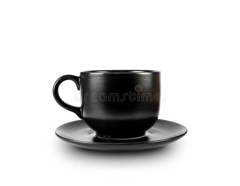 Black Coffee Mugs and Black Coffee Cups Isolated on White Background
