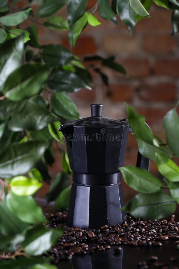 Black coffee pot stock image. Image of gourmet, maker 161843065