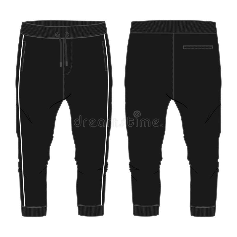 Black Color Basic Sweat Pant Technical Fashion Flat Sketch Template ...