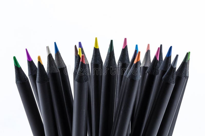 Black color pencils Many different colored with white background