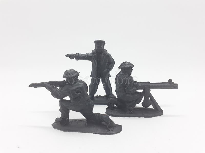 Blown plastic soldiers and a shooting cannon. Russian toy soldiers set