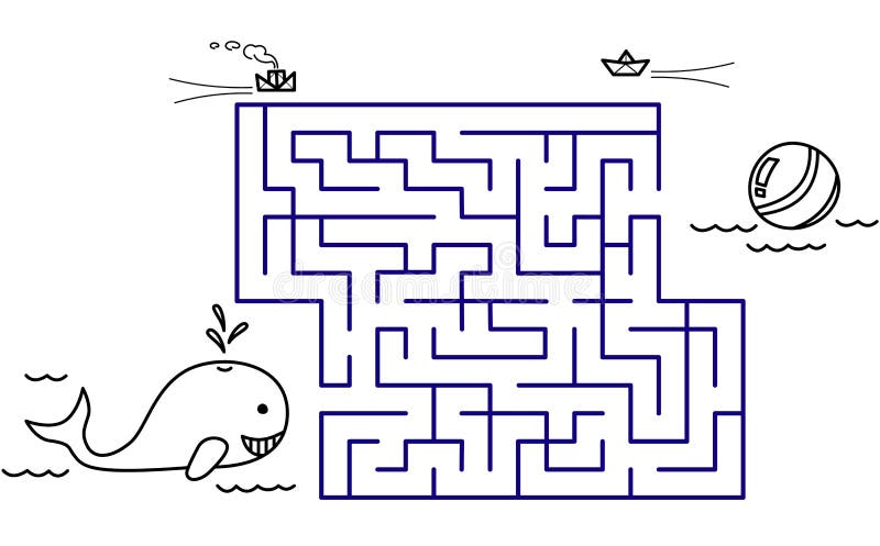 Download Black Coloring Pages With Maze Cartoon Whale And Ball Kids Education Art Game With Sea Animal Outline Vector Stock Vector Illustration Of Learning Activity 188851520