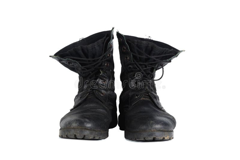 Black combat men boot, isolated on white background royalty free stock images