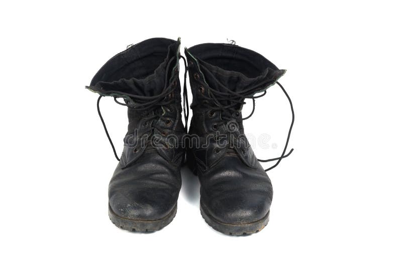 Black combat men boot, isolated on white background royalty free stock photography