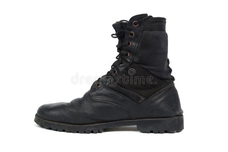 Black combat men boot, isolated on white background royalty free stock photo