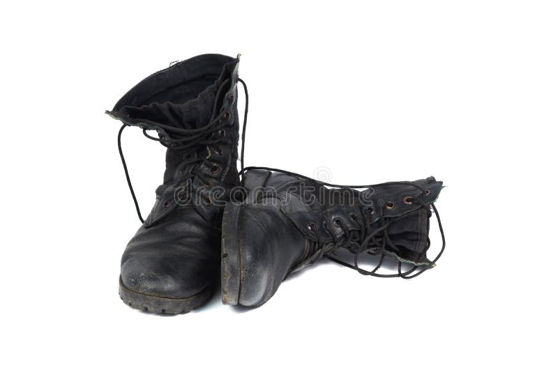 Black combat men boot, isolated on white background royalty free stock image