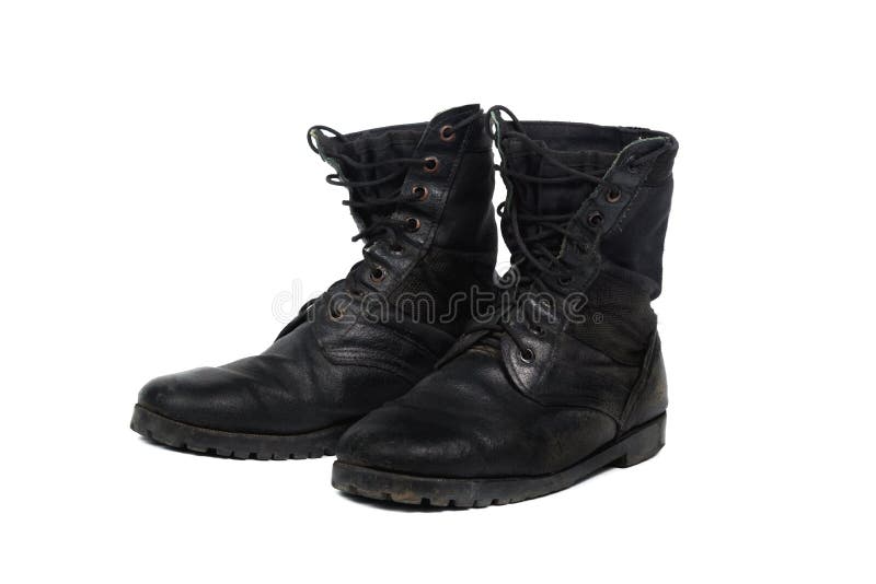 Black combat men boot, isolated on white background royalty free stock photo