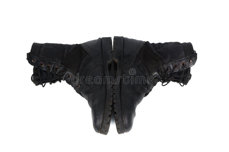 Black combat men boot, isolated on white background royalty free stock photos