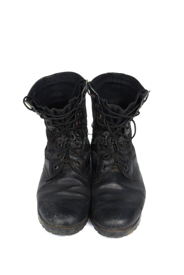 Black combat men boot, isolated on white background stock images