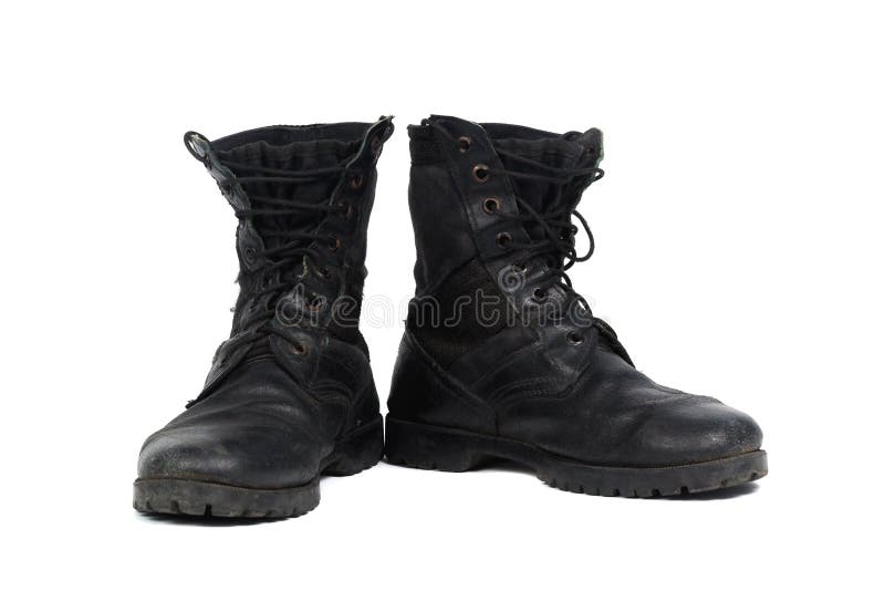 Black combat men boot, isolated on white background royalty free stock images