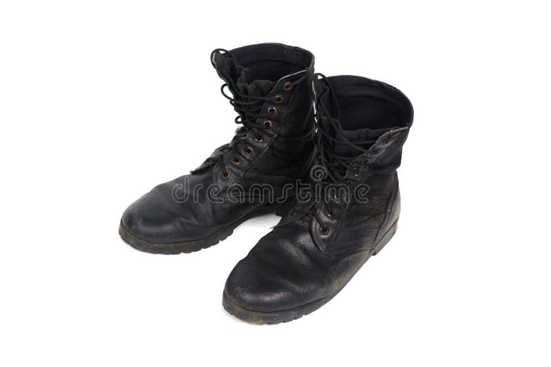 Black combat men boot, isolated on white background stock images
