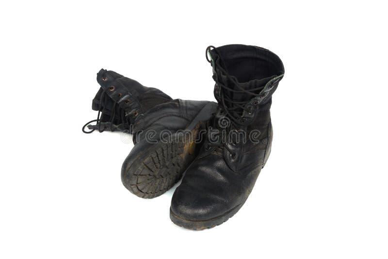 Black combat men boot, isolated on white background royalty free stock photo