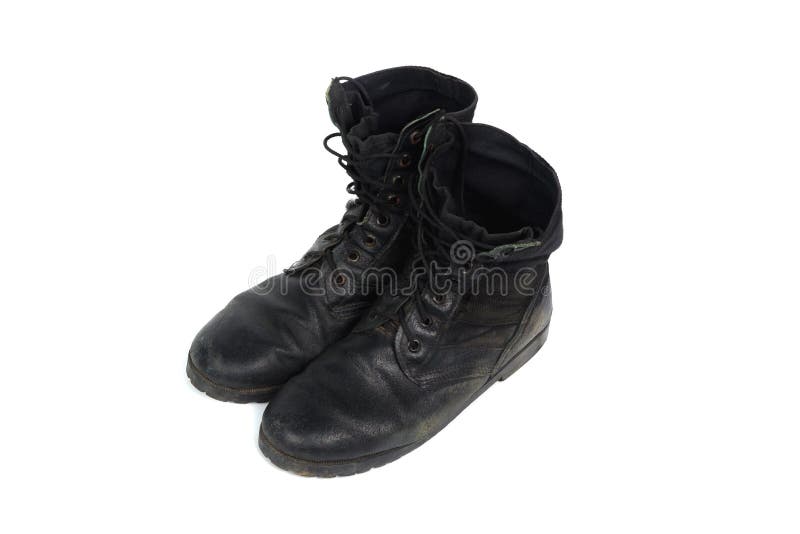Black combat men boot, isolated on white background royalty free stock photos