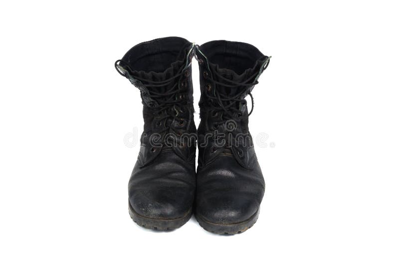 Black combat men boot, isolated on white background stock image