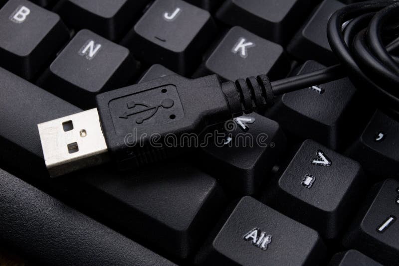 A Black Computer Keyboard and an Enlarged USB Port. Computer