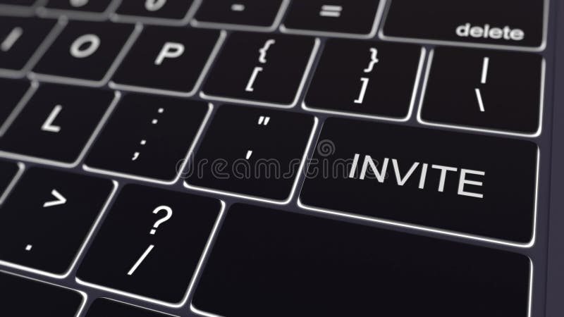 Black computer keyboard and glowing invite key. Conceptual 3D rendering royalty free stock image