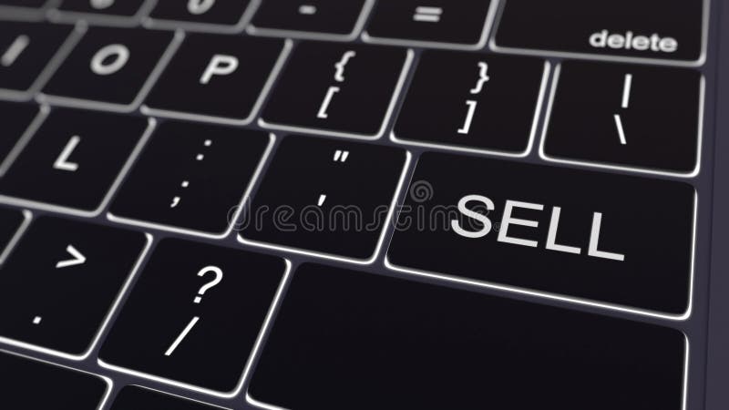 Black computer keyboard and glowing sell key. Conceptual 3D rendering. Keyboard sell stock images, royalty-free photos and pictures