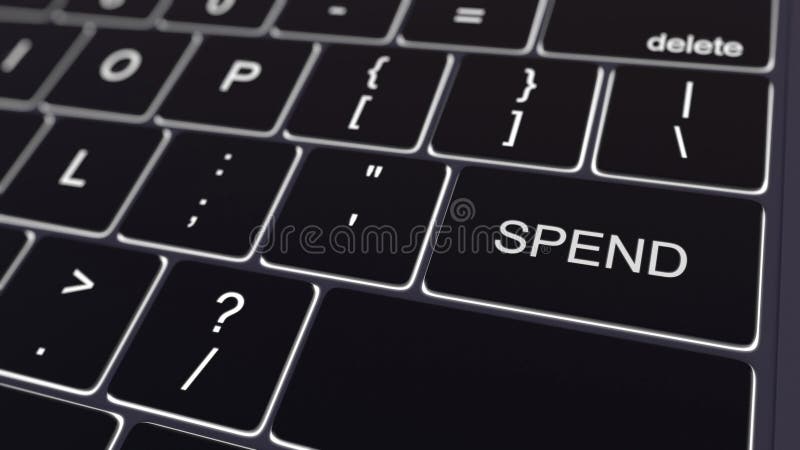 Black computer keyboard and glowing spend key. Conceptual 3D rendering royalty free stock photography