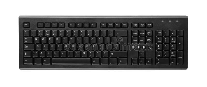 Black computer keyboard isolated on a white background. Top view