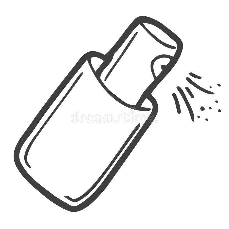 Black Contour Spray Bottle Isolated on White. Doodle Vector