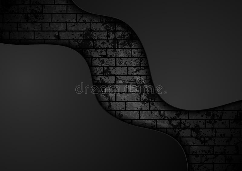 Black Corporate Waves on Grunge Brick Wall Abstract Background Stock