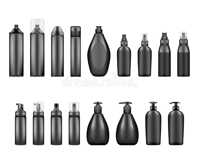 Download Black Cosmetic Bottles Mockups Shampoo Lotion Spray Gel Shaving Foam Stock Vector Illustration Of Black Clear 183656404