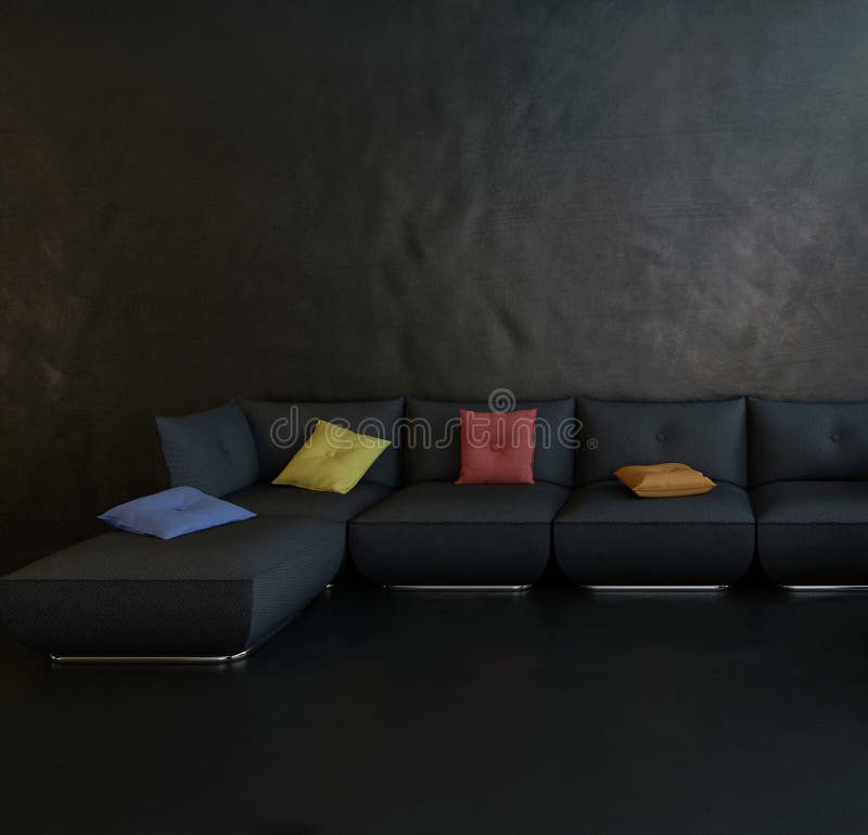 Black couch against dark wall stock illustration