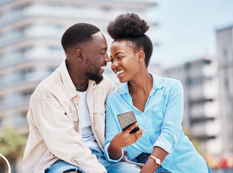 Black Couple Love And Happy On Date Summer Vacation Holiday Posting On Social Media Or
