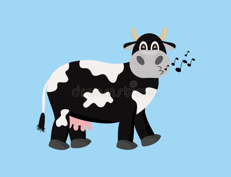 Black cartoon cow with white stains isolated. Vector illustration