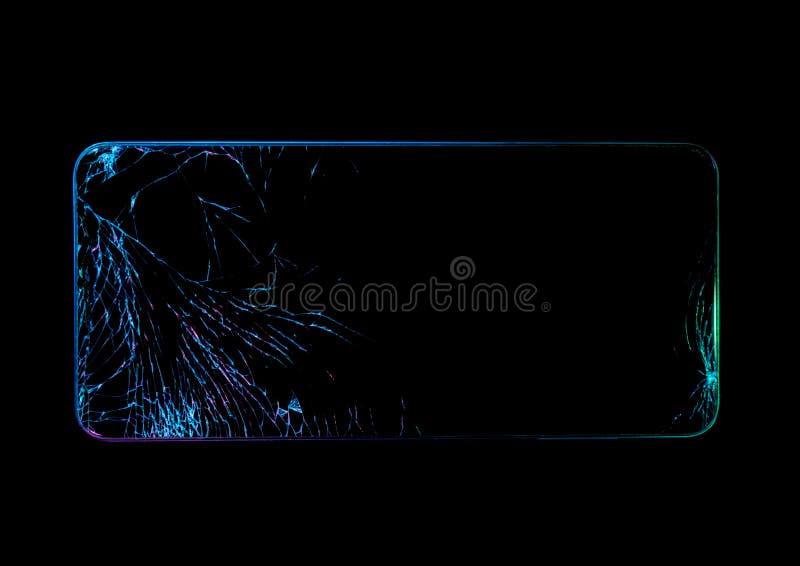 Black Crashed Smartphone with Broken Screen on Black Isolated